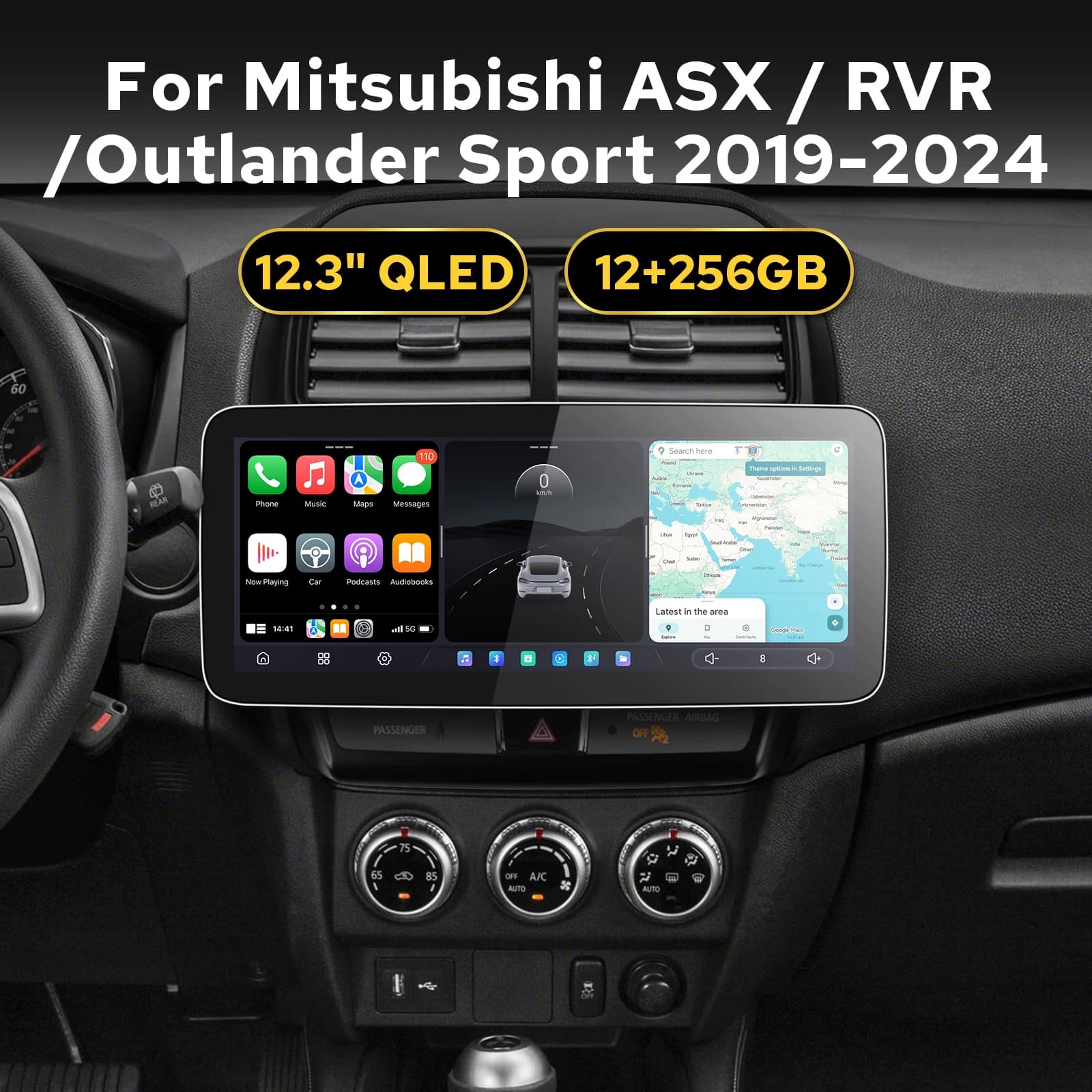 Autoradio con supporto Wireless CarPlay e Android Auto per Mitsubishi ASX/RVR/Outlander Sport 2019-2024, lettore multimediale 12GB+256GB