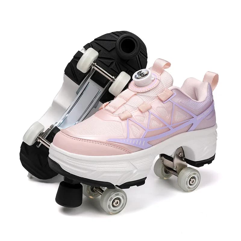 Pattini a rotelle pop-up con freno di sicurezza, 4 ruote, modello alto 2-in-1, scarpe da pattinaggio, regalo di compleanno perfetto per bambini e ragazzi