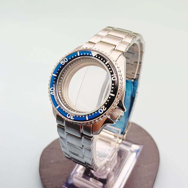 SKX007 42 mm custom watch case with strap, flat sapphire crystal, suitable for movement NH35 NH36 4R 6R 7S, 28.5 mm dial, men's watch case
