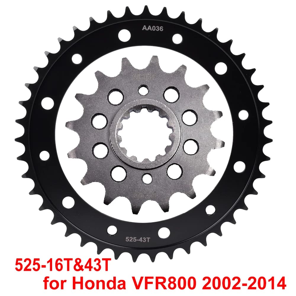 525 16T 43T Motor Bike Anteriore Pignone Ruota dentata Cam per Honda VFR800 2002-2014