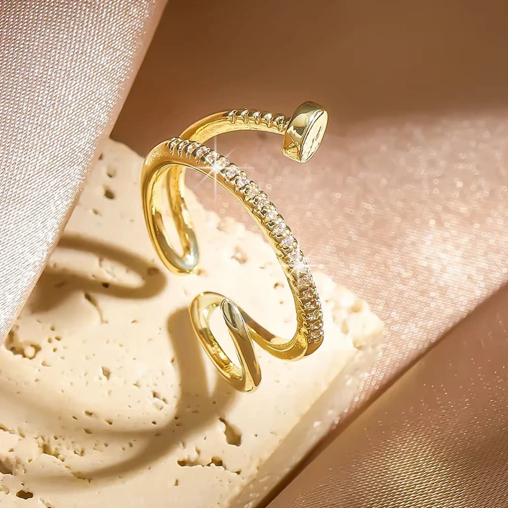 Anelli incrociati vuoti a doppio strato per donna Anello regolabile con ago a forma incrociata con zirconi micro intarsiati Gioielli geometrici di moda