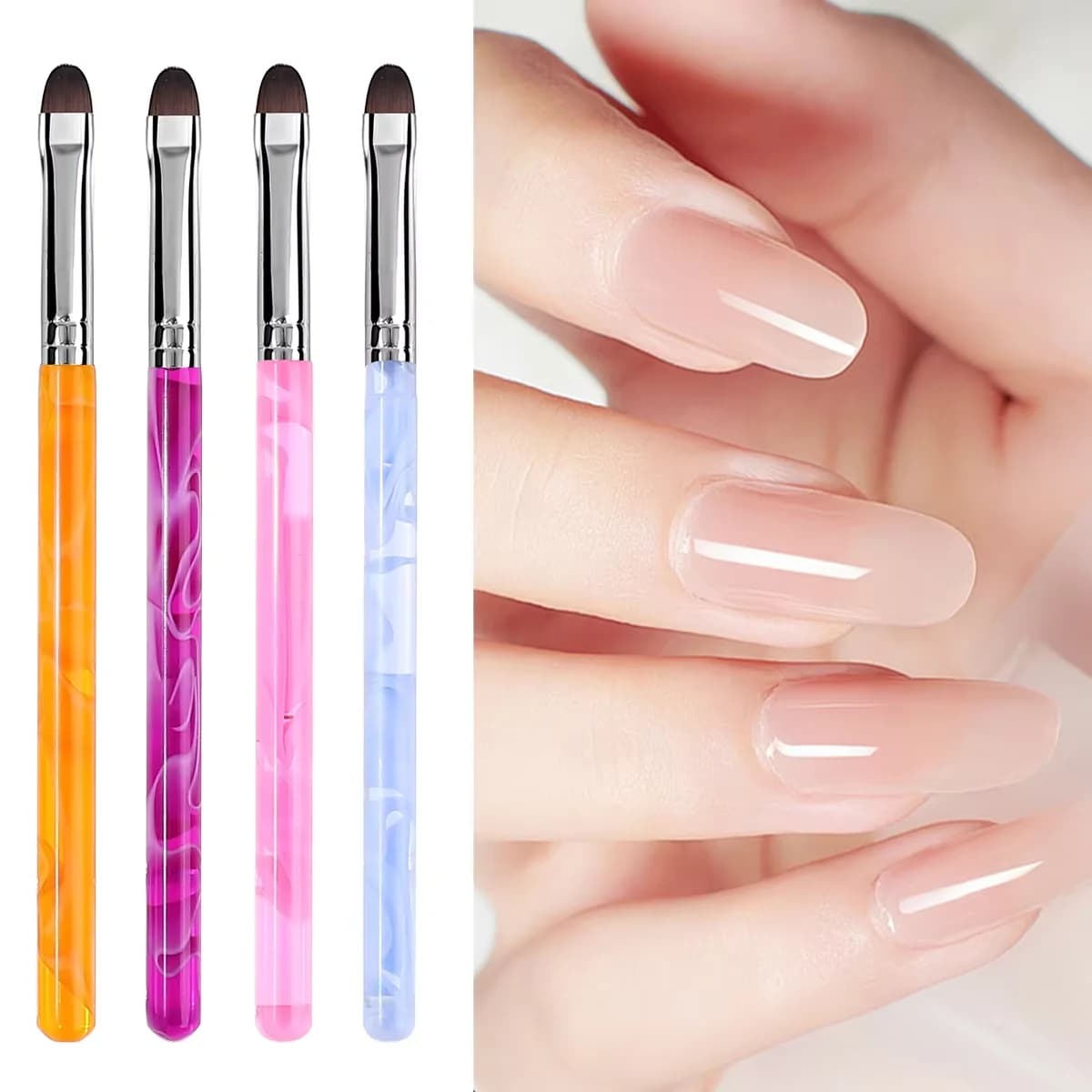 Set di 1 Pennello Ovale per Nail Art in Gel UV, Manico in Acrilico, Setole in Nylon, Strumenti per Nail Art per Salone e Uso Domestico