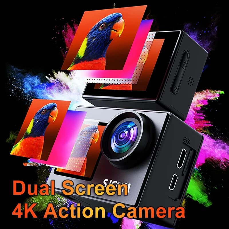 Doppio Schermo 4K 170 ° Action Camera Grandangolare Impermeabile 30M con WiFi 2.4G e Anti-Shake per Moto, Bici e Casco