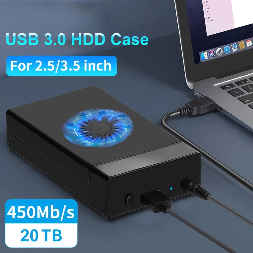 Custodia per disco rigido esterno 2.5/3. Scatola per disco rigido esterno SSD da 5 pollici Adattatore per custodia per disco rigido SATA da 20 TB a USB 3.0 per PC