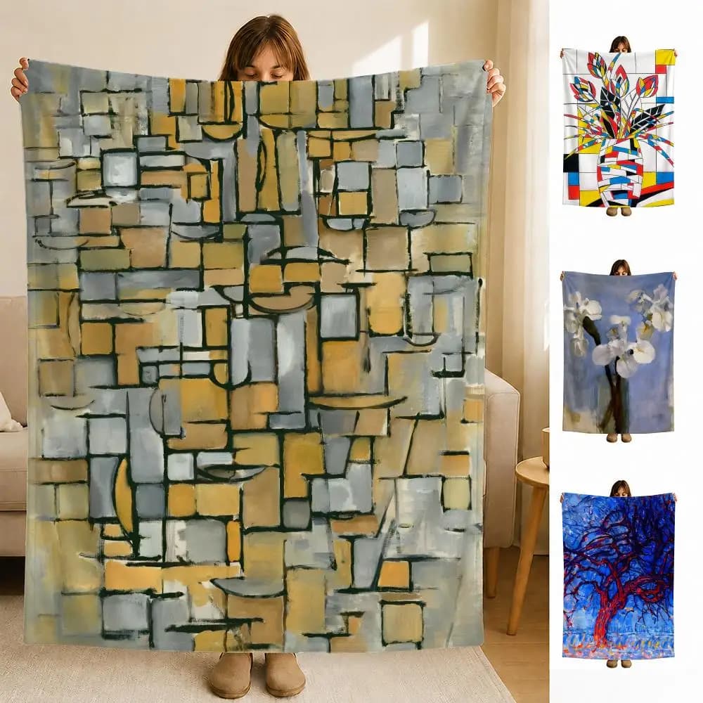 artist M-Mondrian Art Throw Soft Flannel Blanket for Bed Bedroom Sofa Picnic Throw Skin-friendly Breathable Gift Cover