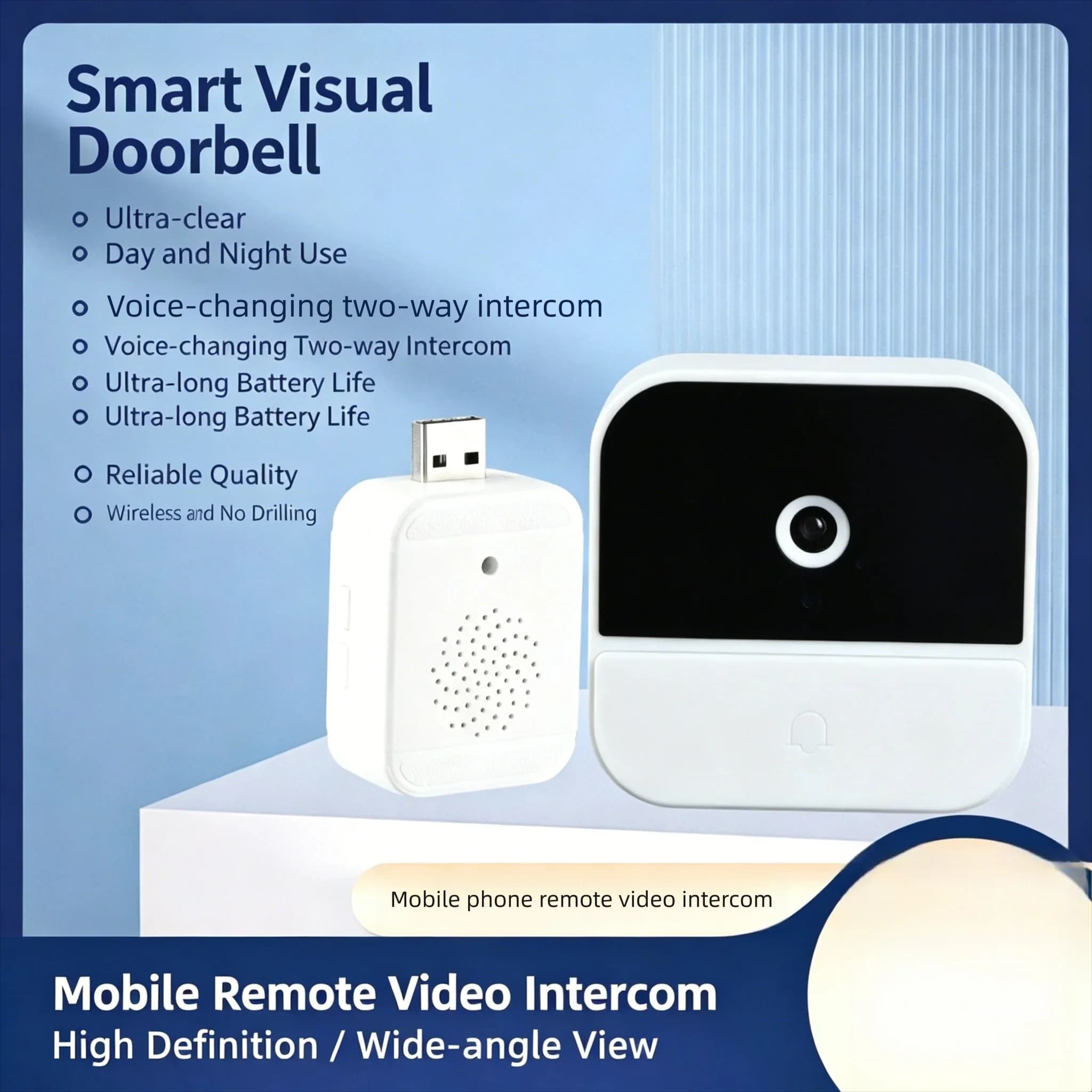 Wireless Video Doorbell M1 Smart, HD Night Vision Auto Capture, Long Standby Electronic Peephole Security Camera