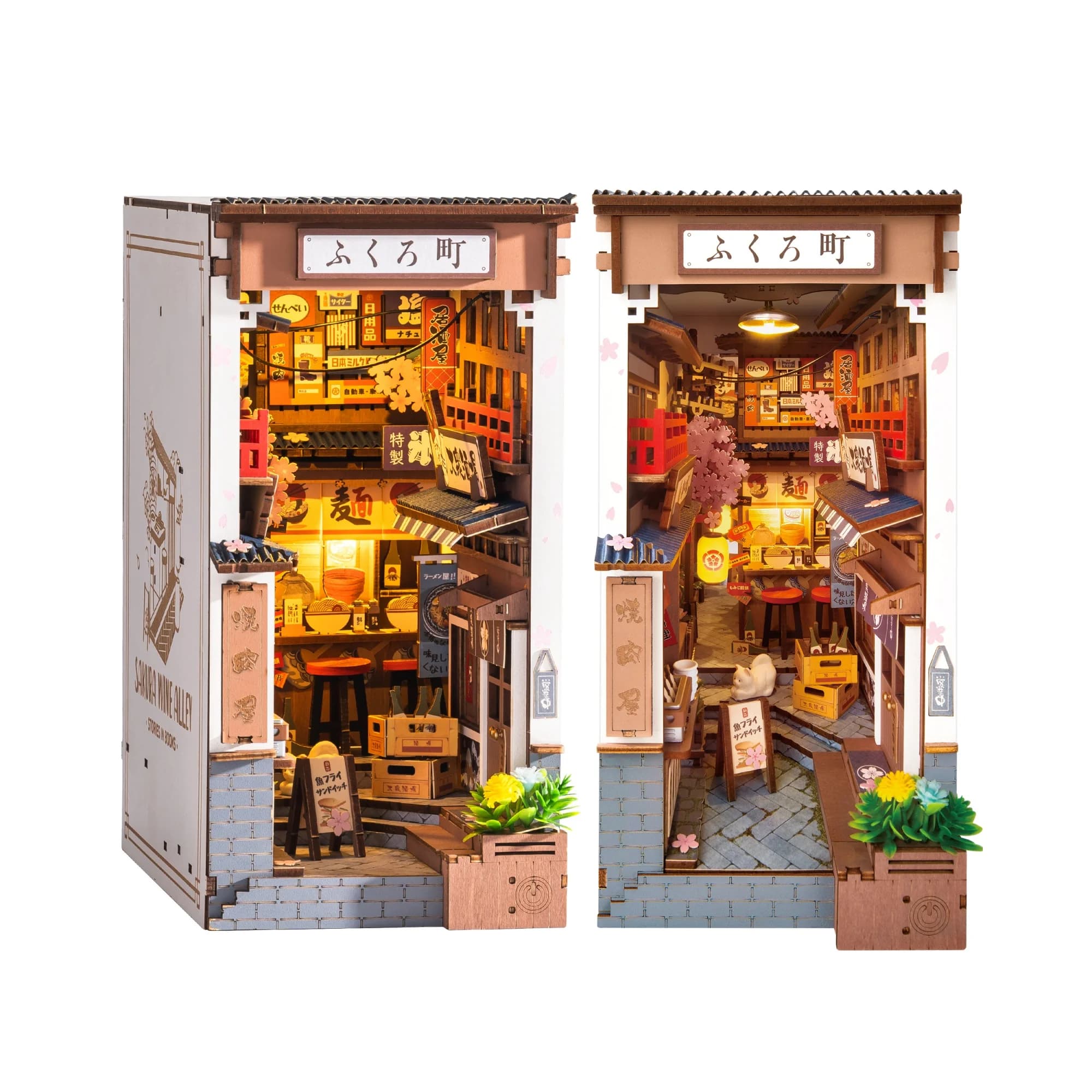 Kit Fai-da-Te Rolife Book Nook Sakura Wine Alley, Modello 3D in Legno, Kit di Costruzione Puzzle, Fermalibri con LED per Decorazione Libreria