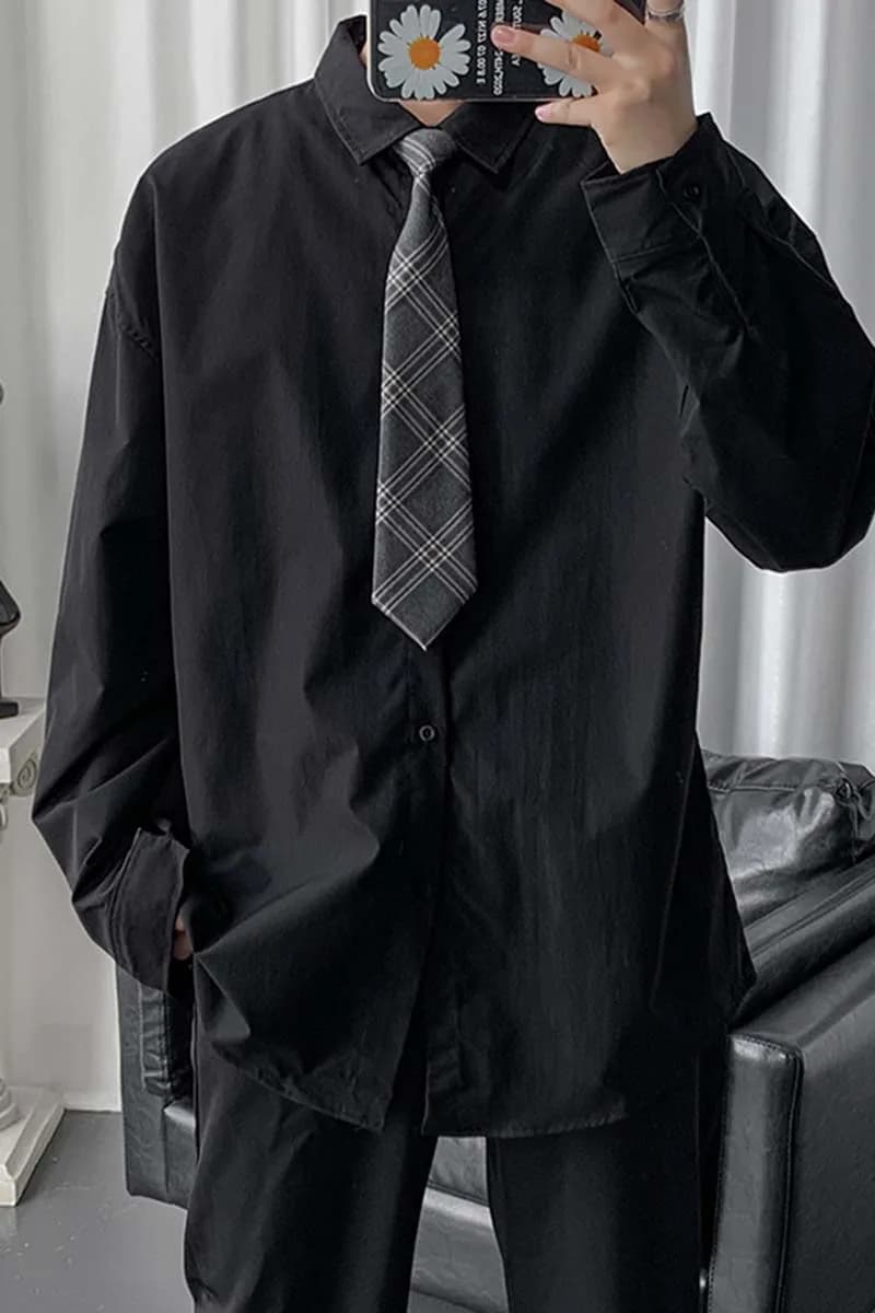 Camicia da uomo alla moda a maniche lunghe con cravatta interna, design sensazionale, stile JK, primavera autunno, stile college