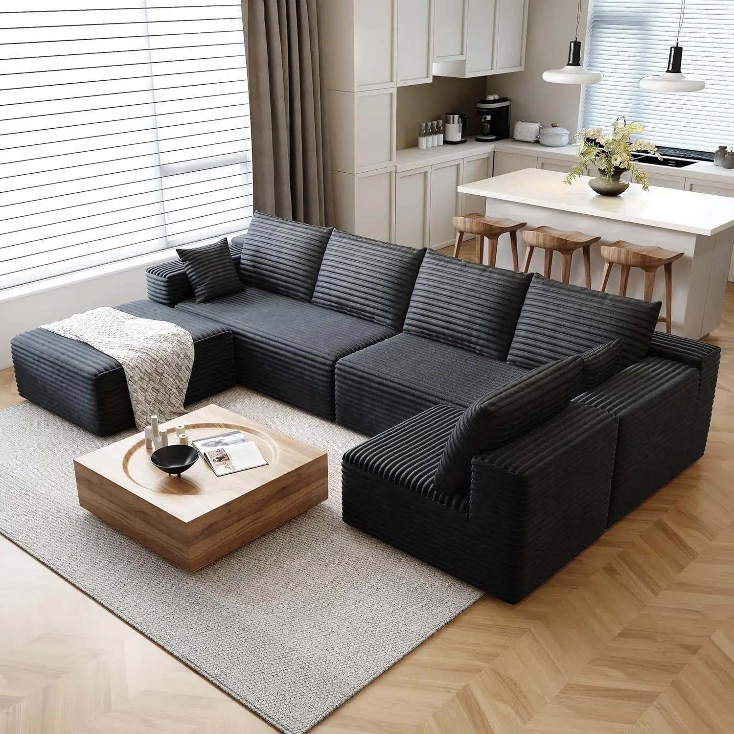 Composable sofa in cloud style, with ribbed velvet lining, soft memory foam cushions, easily assembled, modular reclining armchair, large sofa set