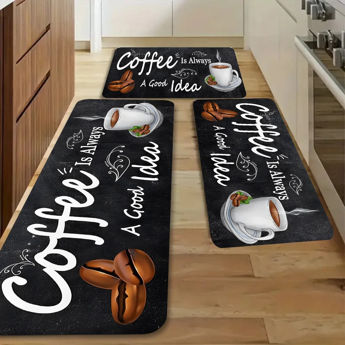 Tappeto con citazione Coffee Time, tappetino per cucina, corridoio, decorazione per la casa, soggiorno, sala da pranzo, ingresso, design antiscivolo per interni