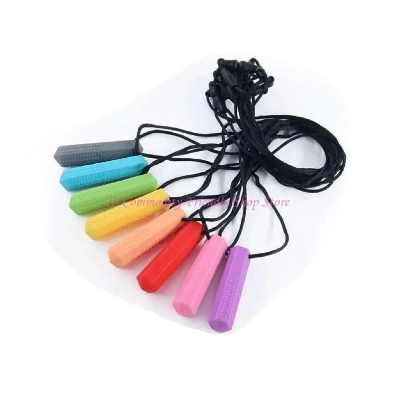 85AE Strumenti colorati per dentizione della collana per bambini per giocattoli a forma bastoncino in silicone per bambini