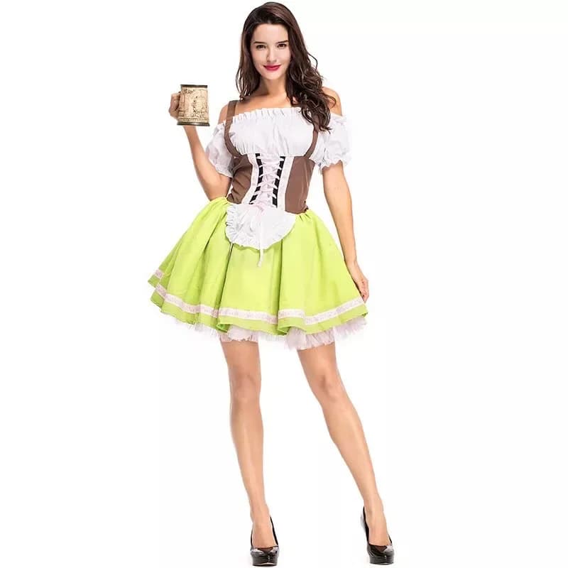Costume tradizionale per donna adulta dell'Oktoberfest, uniforme sexy per ragazza della birra, abito Dirndl della cameriera tedesca della Baviera
