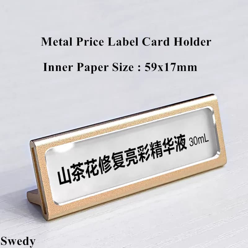 59x17mm Etichetta prezzo in lega di alluminio Etichette di carta Mini supporto per cartello in acrilico Espositore Porta biglietti per biglietti per piccoli prezzi