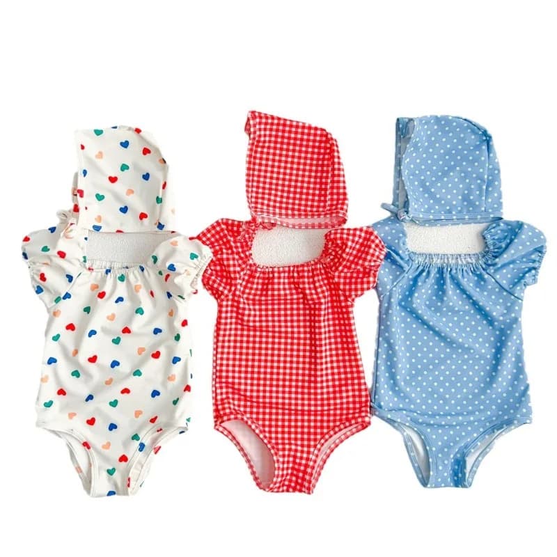 New Summer Newborn Swimsuit Swim Cap Suspender Haye Baby Swimming Beach Jumpsuit Two-piece Set for 0-2 Years Old Girls