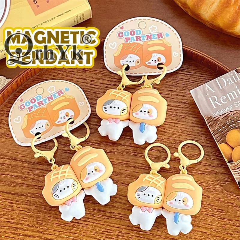 1 paio simpatico gatto cane portachiavi magnetico ciondolo cartone animato coppia creativa portachiavi zaino squisito decorazione accessori regali