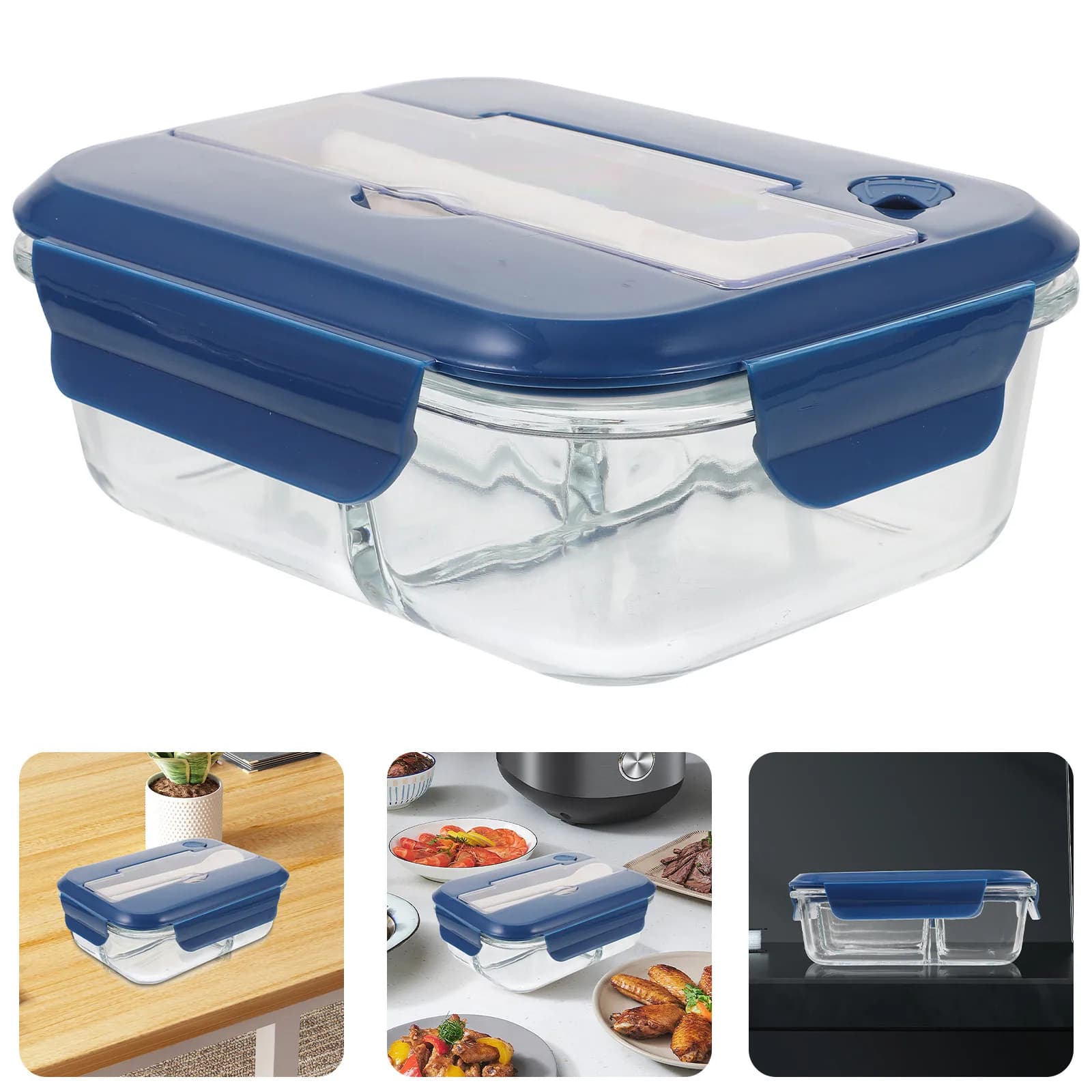 Contenitore per Alimenti in Vetro Adatto al Microonde, Set di Lunch Box Ermetici per Lavoro, Viaggi, Campeggio, Bento Box Portatili, Soluzione per Preparazione Pasti