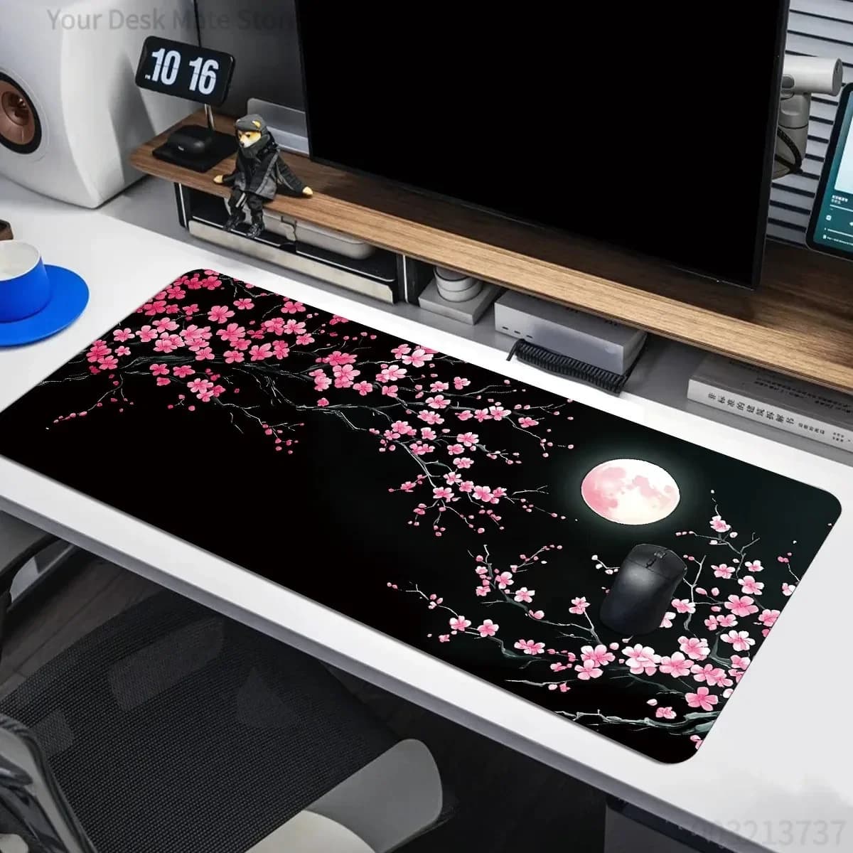 Tappetino per Mouse da Gaming Moonlight Pink Plum Blossom, in Gomma Antiscivolo, Stampa HD, Tappetino da Scrivania Esteso per PC e Laptop