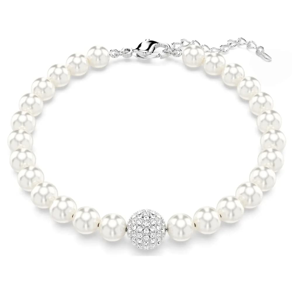 Bracciale con perle e sfere di cristallo color argento