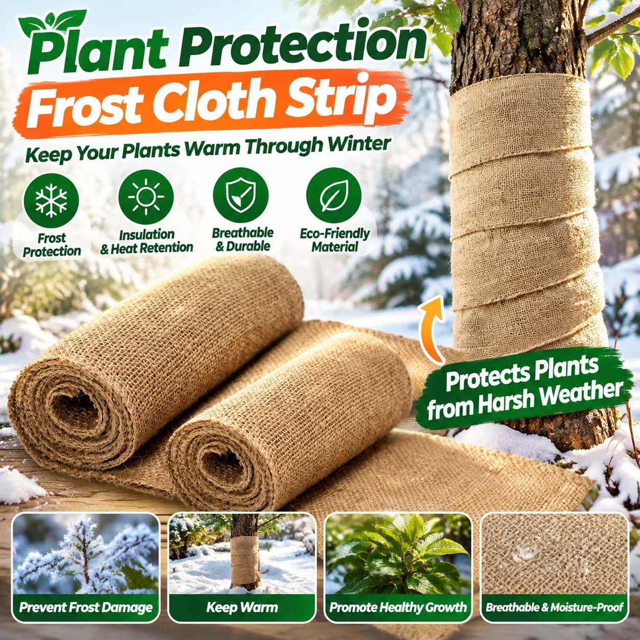 Winter Tree Trunk Protection Wrap Burlap Bandage Frost Proof Insulation Belt for Fruit Trees Plants Cold Weather Set