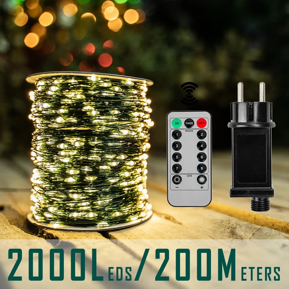 Luci a LED a stringa impermeabili da 10-200m con telecomando, per esterni, albero di Natale, strada, giardino, decorazioni per matrimoni e feste