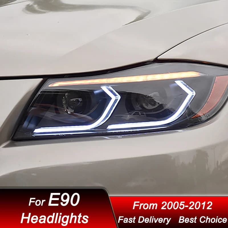 Fari per auto caldi per BMW serie 3 E90 05-12 nuovo stile completo LED DRL Gruppo faro Aggiornamento Kit di accessori per lenti per proiettore