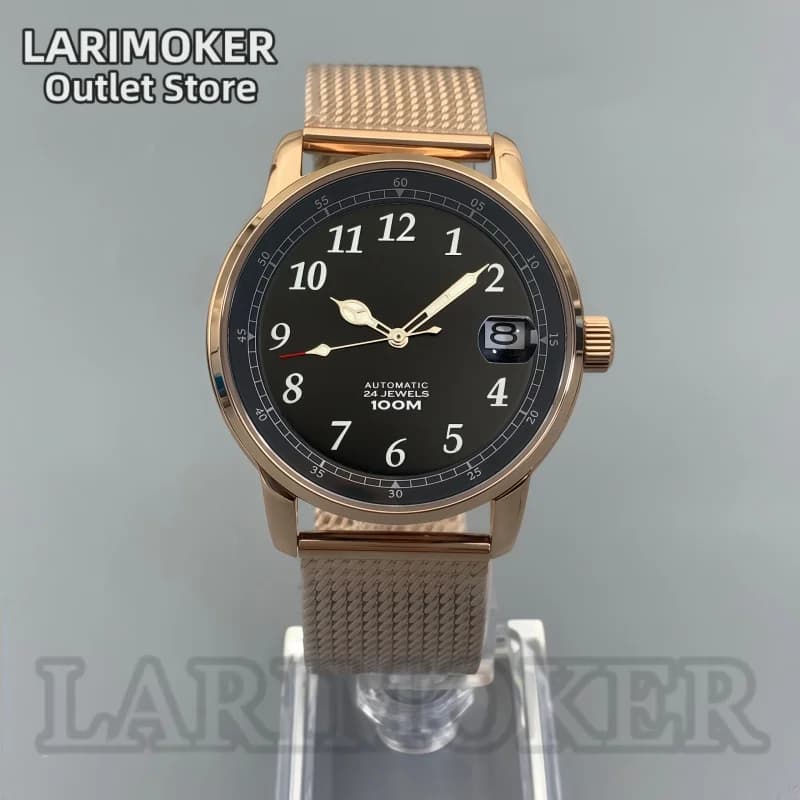 LARIMOKER Orologio meccanico da uomo da 38,3 mm, stile sportivo aeronautico, cassa in acciaio inossidabile, verde luminoso, compatibile con il movimento NH35