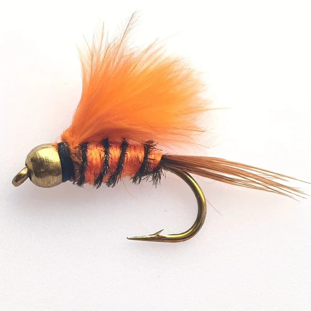 Esche per Pesca a Mosca, Perline in Ottone Extra Grandi, Corpo Arancione, Ideali per Tutte le Acque, Cattura Trote e Persici, Acqua Dolce e Salata