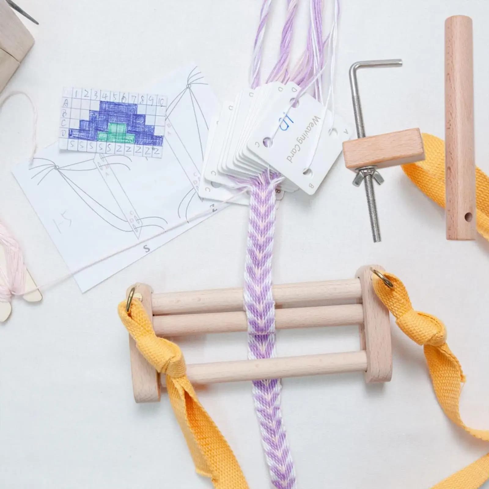Warping Pegs and Clamp Handcraft Wooden Weaving Loom Pegs Bracelet Maker Kit for Loom Bracelets and Beadwork