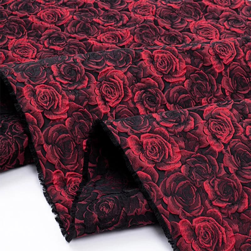 Good,DK Wine Rose Embossed Jacquard,Denim Cotton Fabric Meter,Sewing Material,DIY Dress,Clothing,Cheongsam,Twill Denim Fabric