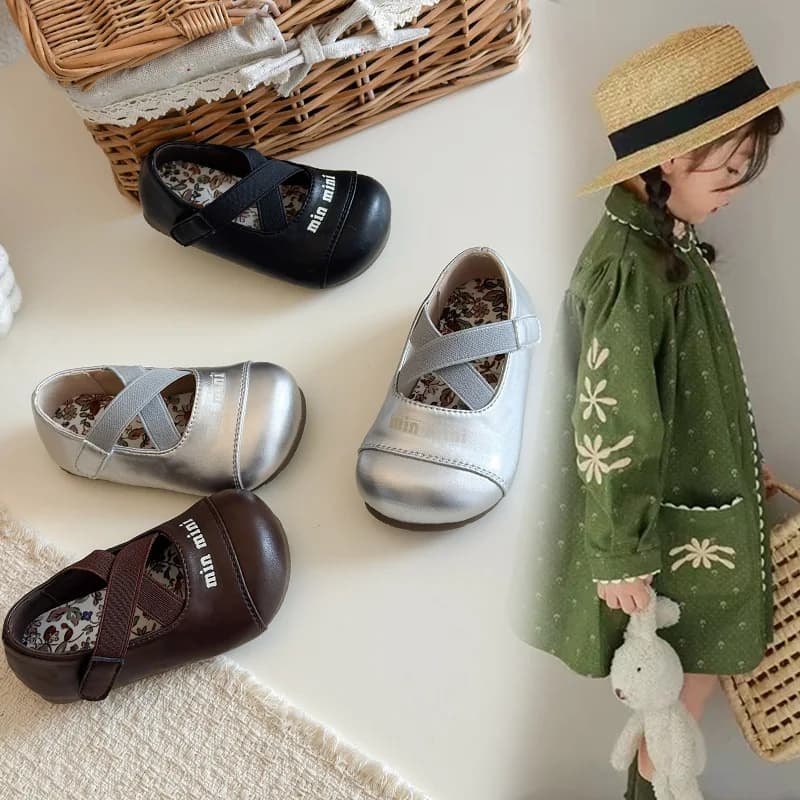 Children Spring Autumn New PU Leather Flats Shoes Fashionable Boy Girl Princess Soft Sole Non-slip Square School Student Loafer
