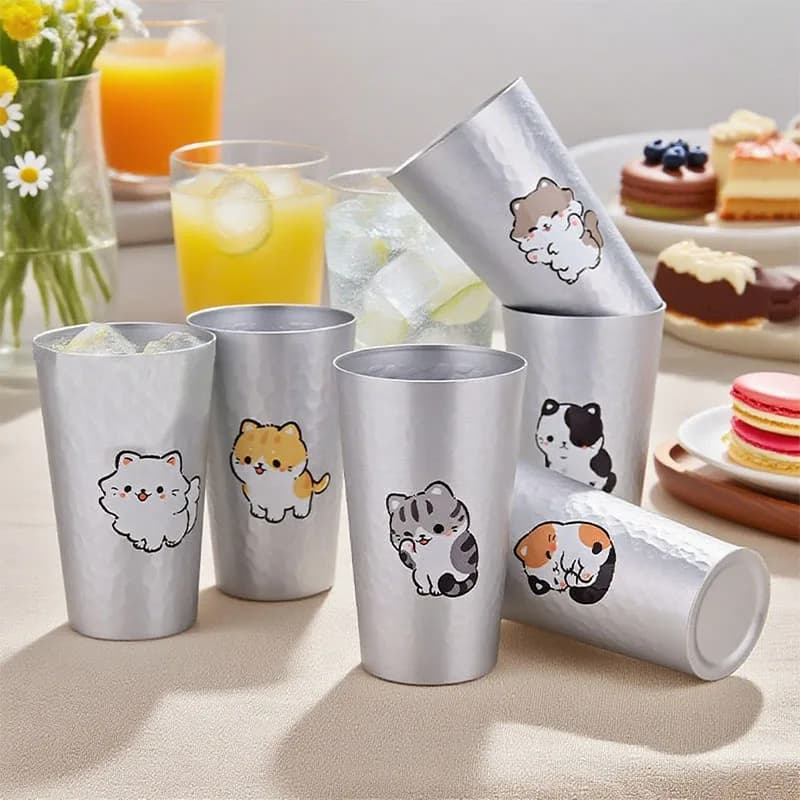NUOVO Bicchiere per Gatti da 450ml, Simpatico Tumbler in Alluminio con Finitura Martellata, Tazza da Viaggio Ecologica per Animali Domestici, Regalo per Famiglia, Amici, Innamorati