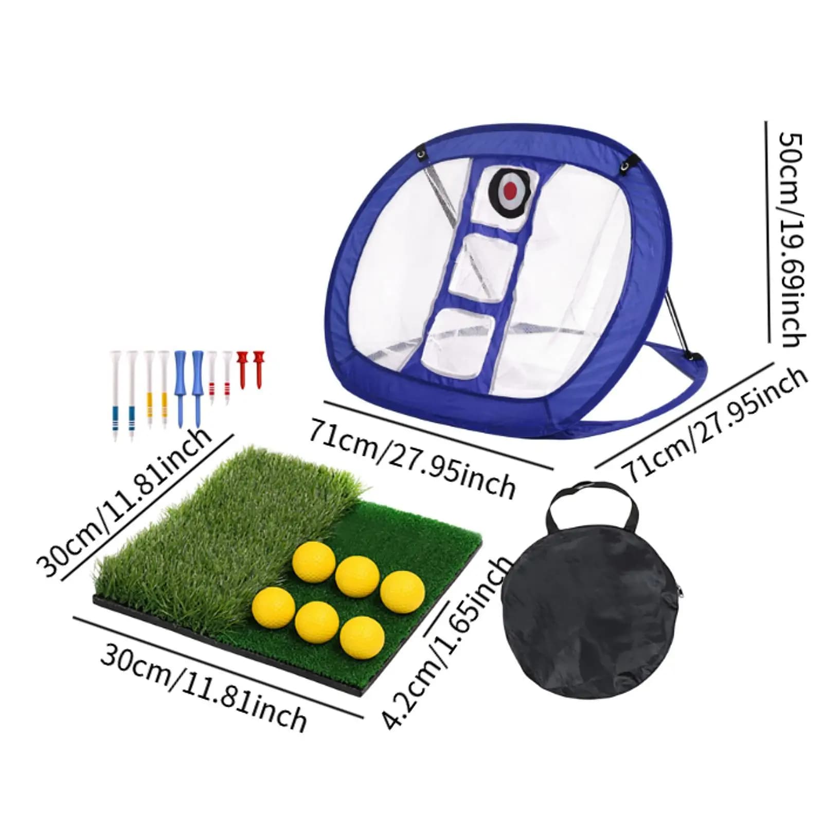 Golf Net Portable Foldable Driving Trainer with Impact Target Cloth Balls and Hitting Mat for Home Garden