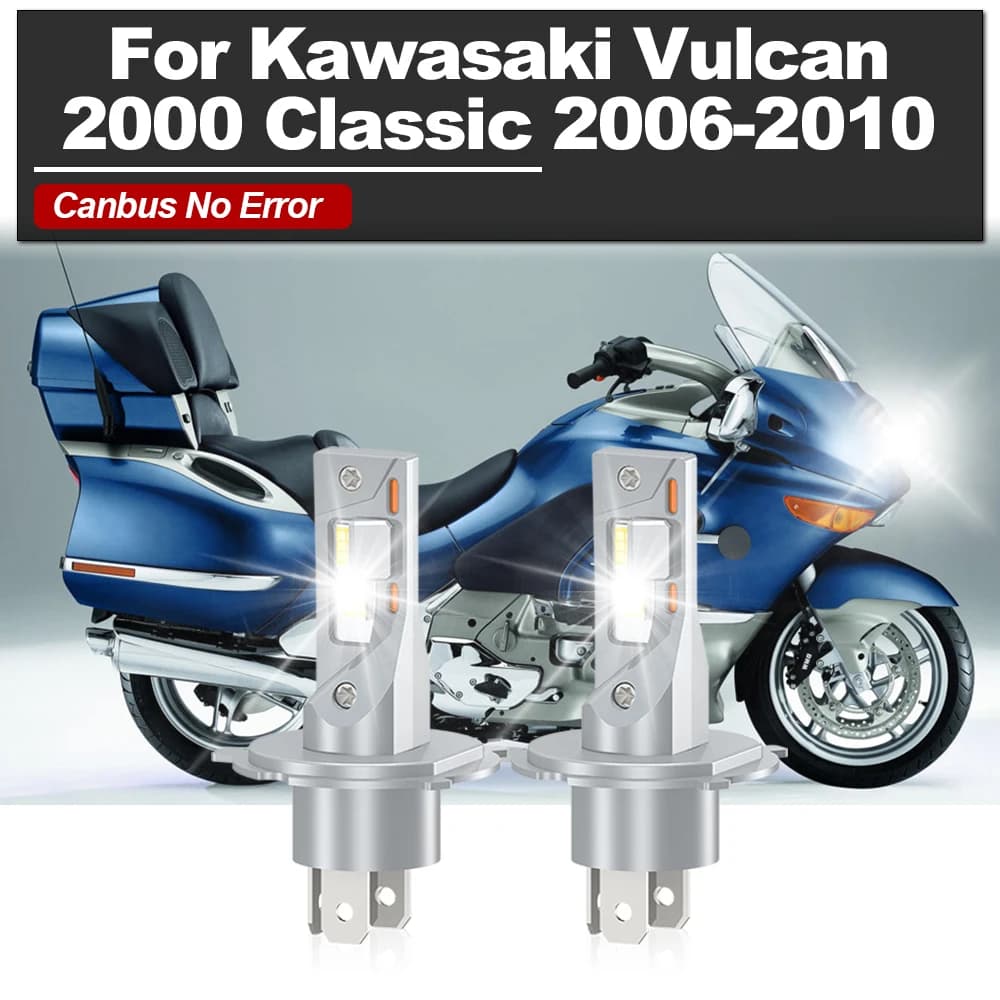 1/2X H4 9003 HA CONDOTTO LA Lampadina Del Faro High & Low Beam Faro Del Motociclo Per Kawasaki Vulcan 2000 Classic 2006 2007 2008 2009 2010