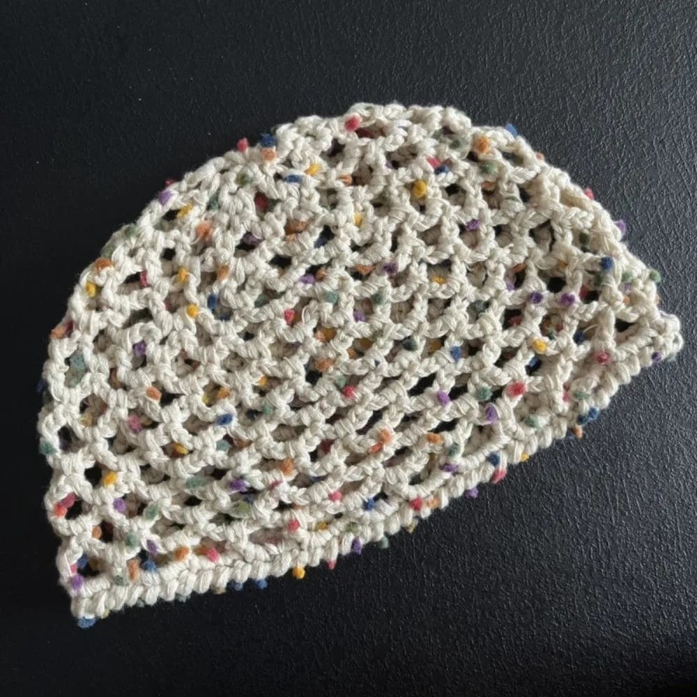 Retro Crochet Beanie Cap Handmade Breathable Knitted Cap Hollow Out Thin Mesh melon hat for Spring Summer