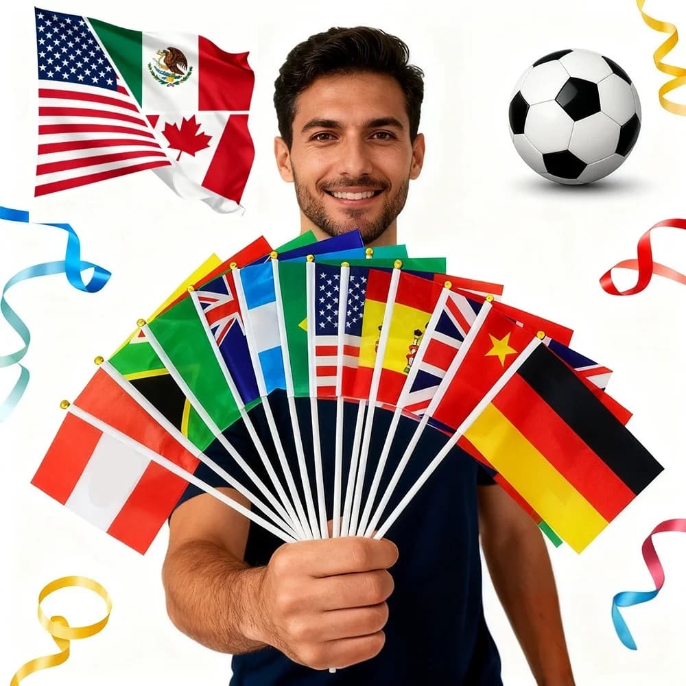 200 Bandiere Nazionali da Sventolare a Mano – Mini Bandiere Nazionali per Parate, Eventi Sportivi, Feste, Celebrazioni e Tifo