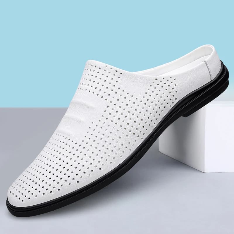 2025 Scava Fuori Muli Uomini Mezze Scarpe Per Uomo Estate In Pelle Semi-Drag Scarpe Casual Mocassini Senza Schienale Pantofole Sandali Punta Chiusa