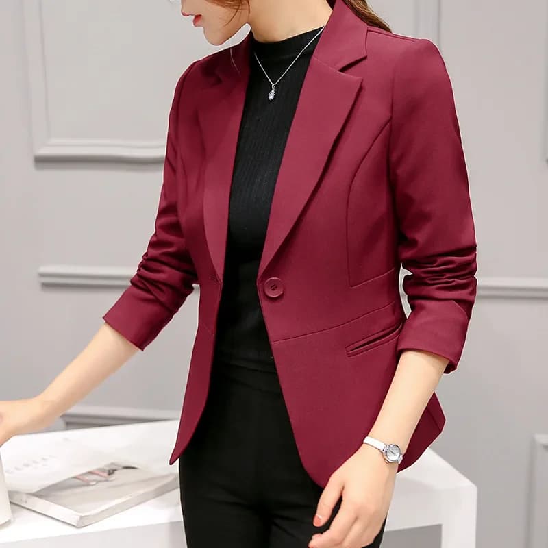Femme Women Blazer Blazers Formal Slim Blazers Lady Office Work Suit Pockets Jackets Coat Female Wine Notched Blazer Jackets