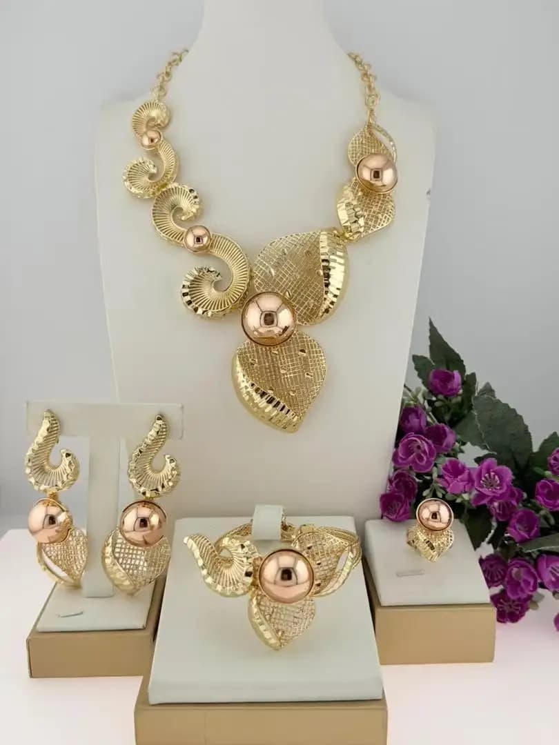 Irregular Fashionable Two Tone Italian Jewelry Stud Trendy llaveros Collar Pulseras pin Pendient tentacles Anillo 4PC Jewel Set