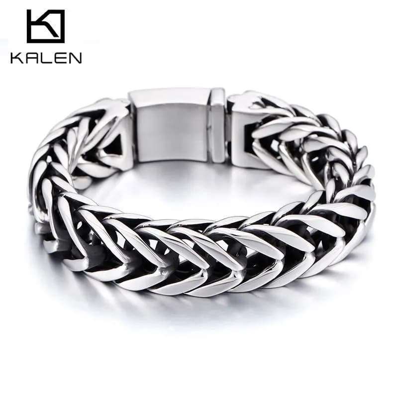 Kalen Trendy V doppio strato di spessore in acciaio al titanio bracciale da uomo Punk Lock Wristband Jewelry nuovo