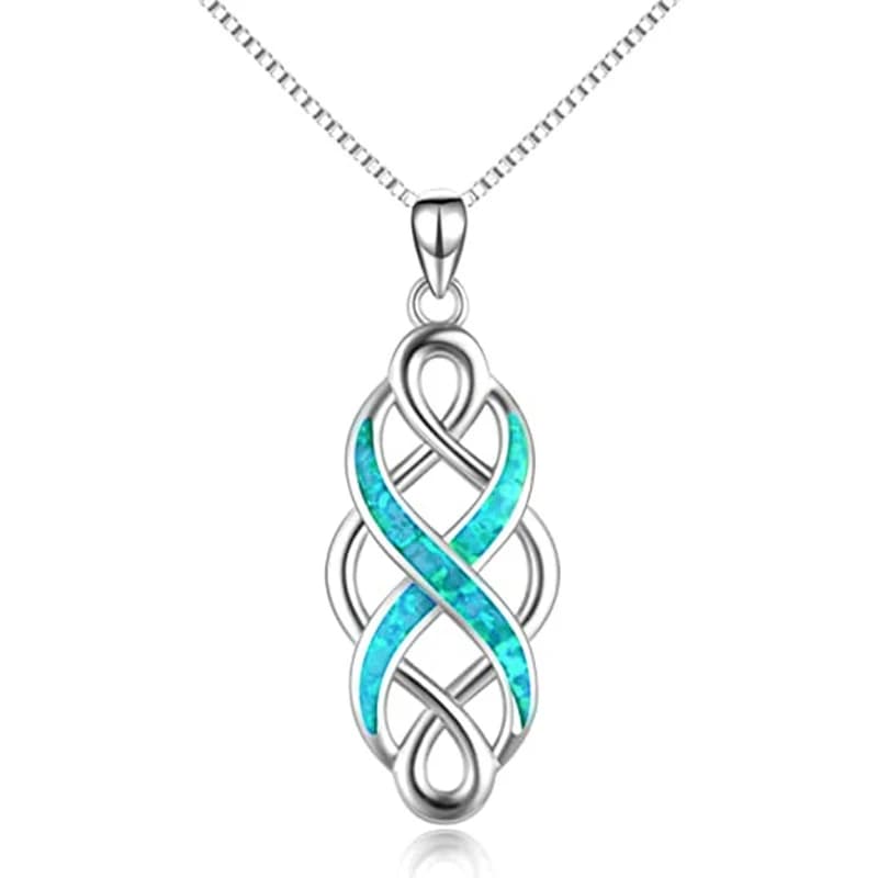 Huitan Twist Design Finger Eight Shape Women's Pendant Necklace Silver Color Box Chain Green Enamel Fancy Necklace Party Jewelry