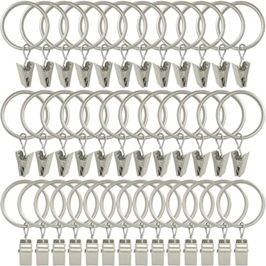 40 Pack Curtain Rings with Clips, Curtain Hooks Hangers Clip Rings for Hanging Drapes Bows Hat, Drapery Rings 1.26 in I D, Fits