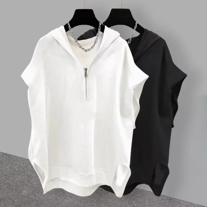 T-shirt senza maniche con cappuccio con cerniera estiva Canotte moda coreana da uomo Nuovo streetwear Gilet casual T-shirt Hip Hop