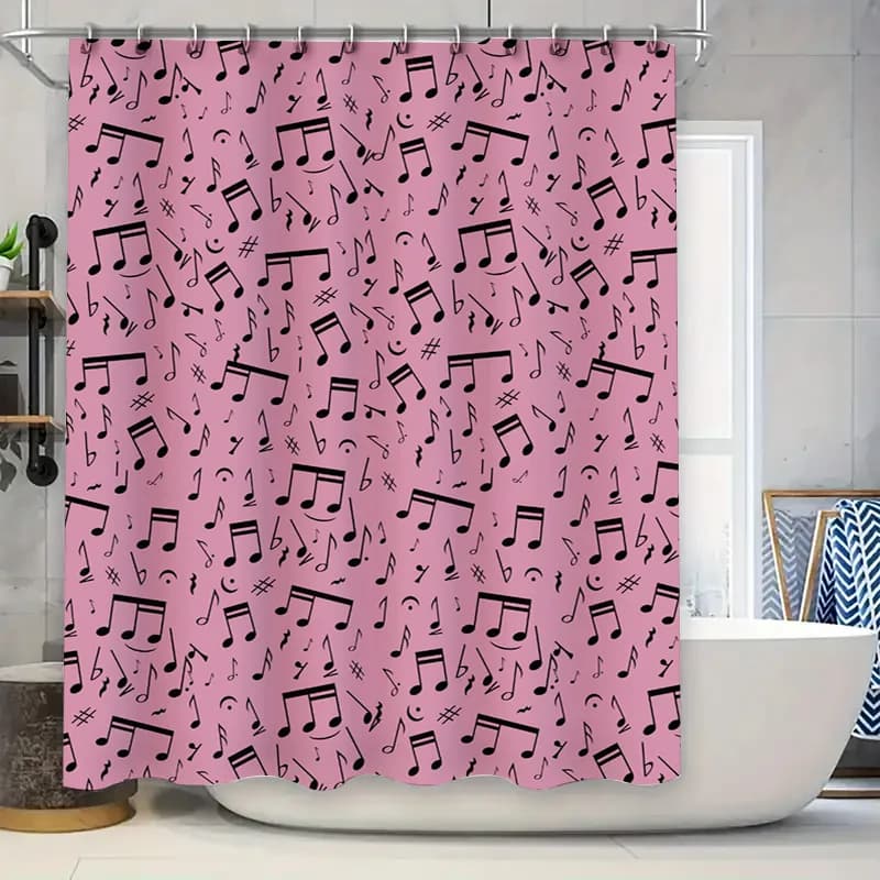 Tenda da doccia con note musicali rosa, fodera decorativa per il bagno, per la camera dei bambini, decorazione per la casa, impermeabile, lavabile, dimensioni: 72 x 84 pollici