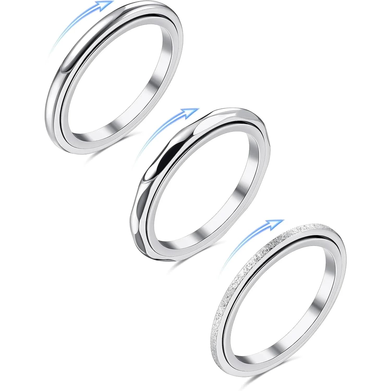 Bobisty Set di 3 Anelli Antistress per Donne e Uomini, Anelli in Acciaio Inossidabile per Alleviare l'Ansia, Anello Girevole per Pollice, Gioiello Regalo