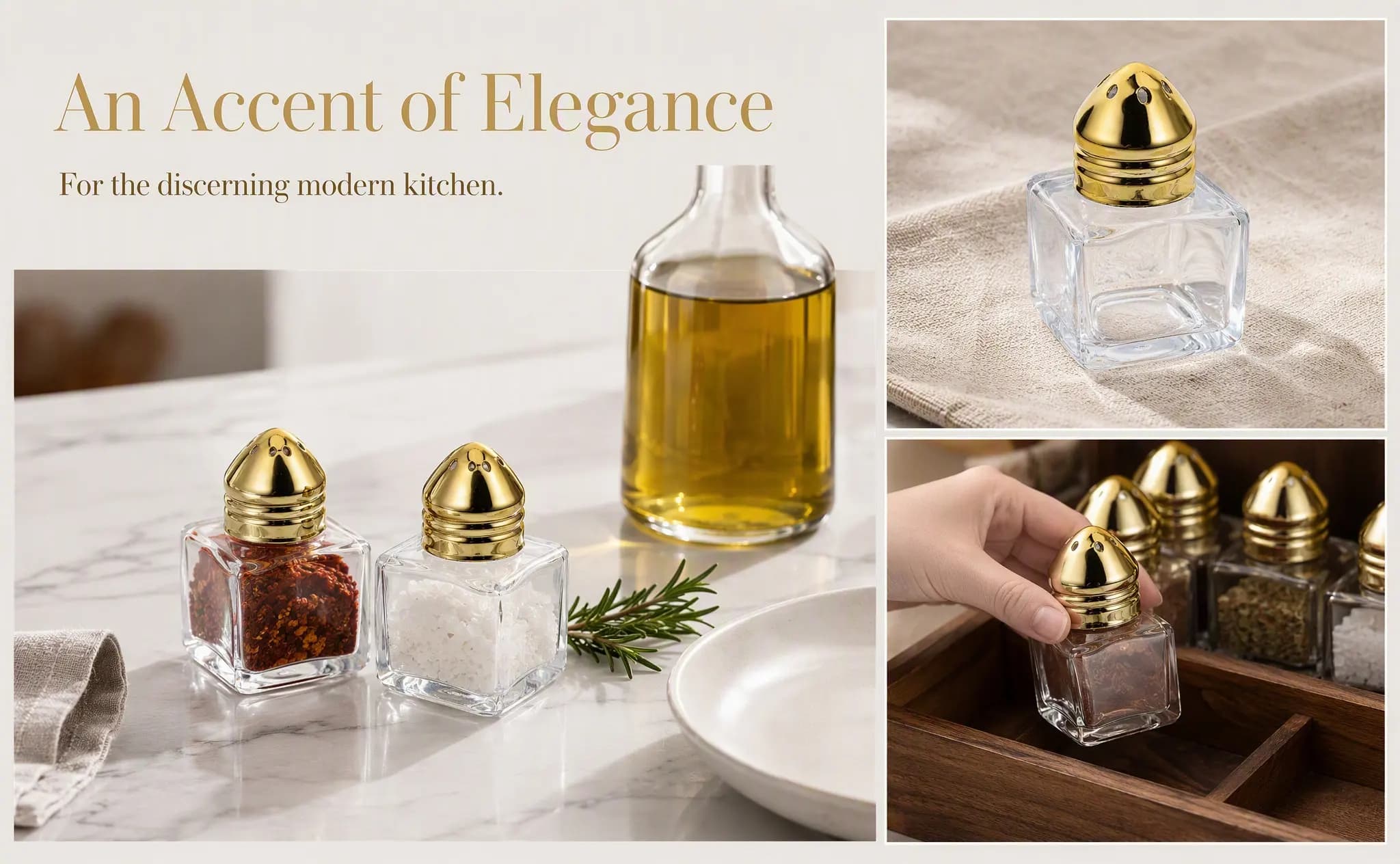 3Pcs Glass Salt and Pepper Shaker Set Compact Kitchen Condiment Bottles for Spice Storage Easy Clean Stainless Steel Base 15Ml