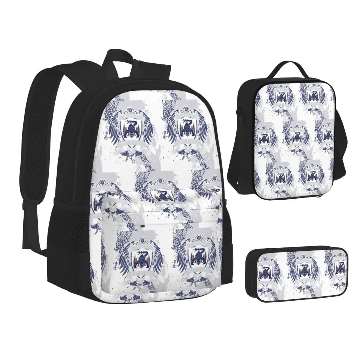 Zaini Game Monster Hunter World Nargacuga Crest per ragazzi e ragazze, borsa per libri, borse da scuola, zaino, borsa per il pranzo, borsa per penne, set da tre pezzi