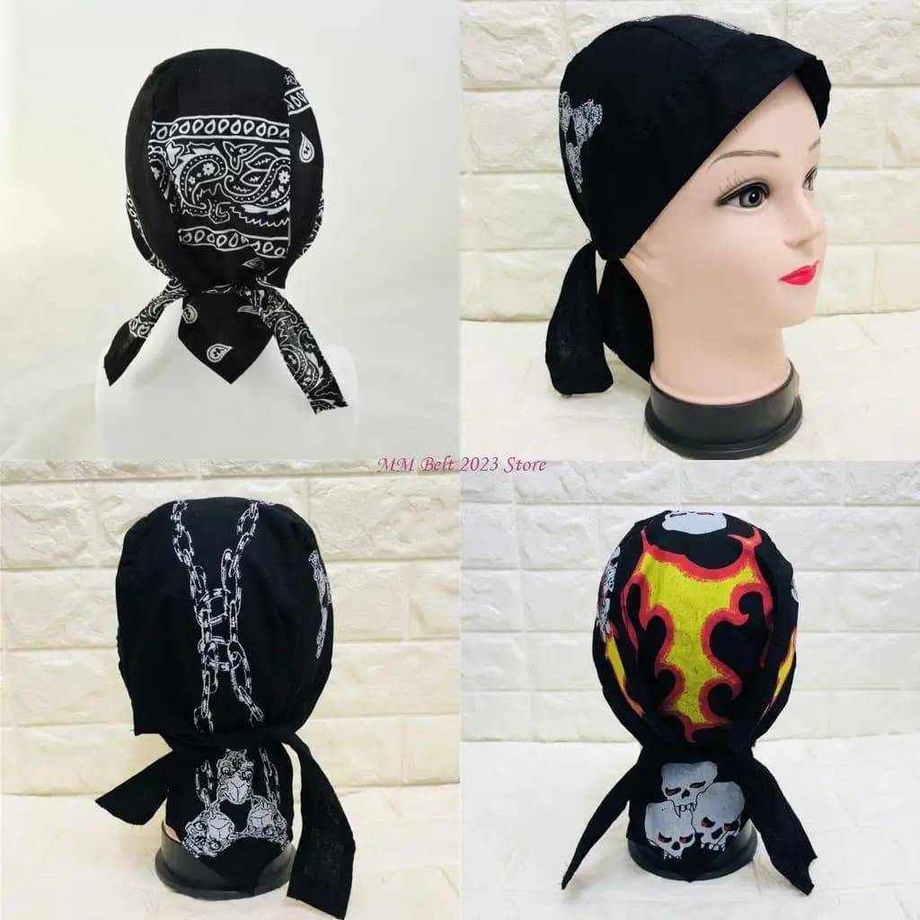 49ME Bandana da esterno regolabile Avvolgente per testa Hip Hop Teschio Fiamme Stampa Berretto da Fodera per casco per