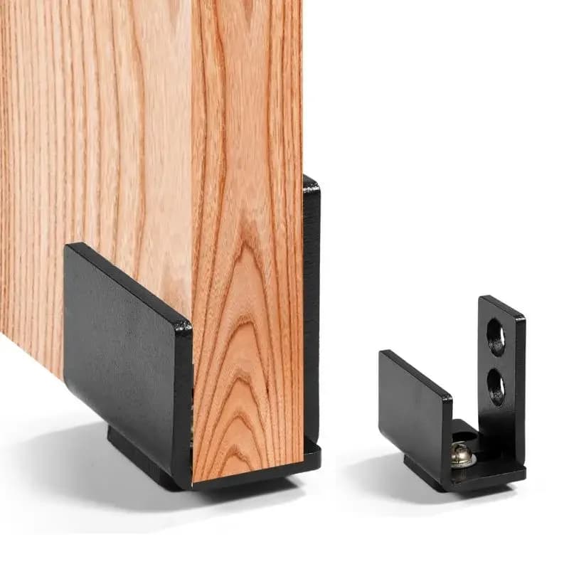 Guida al pavimento montata a parete inferiore per porta scorrevole in acciaio al carbonio nero Guida a rulli per porta per mobili per la casa Tappo oscillante con viti