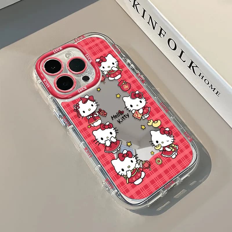 Custodia per telefono con gattino cartone animato e motivo scozzese rosso per iPhone 11 12 13 14 15 16 17 Pro Max, compatibile anche con iPhone XS X XR 7 8 16 15 Plus 17