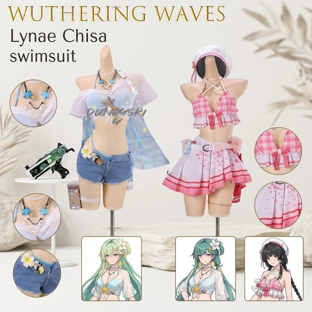 Wuthering Waves Lynae Chisa Peach Ice Mint Candy Swimsuit Cosplay Full Costume Open World Game Comic Con Halloween Theme Party